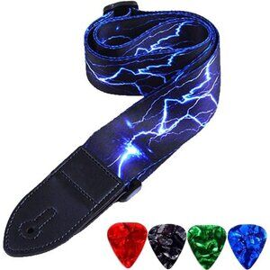 Adjustable Guitar Strap for Acoustic Electric Bass Ukulele Blue Lightning